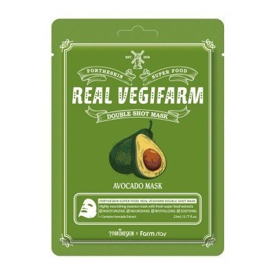 FORTHESKIN Super Food Real Vegifarm Double Shot Mask Avocado Lakštinė Veido Kaukė su Avokadais, 23 ml