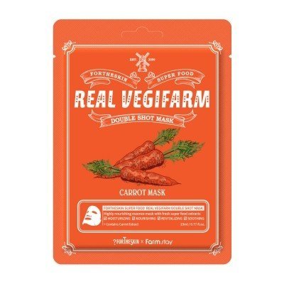 FORTHESKIN Super Food Real Vegifarm Double Shot Mask Carrot Lakštinė Veido Kaukė su Morkų Ekstraktu, 23 ml