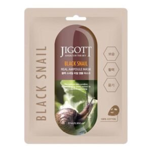 Jigott Black Snail Real Ampoule Lakštinė Veido Kaukė su Sraigių Mucinu, 27 ml